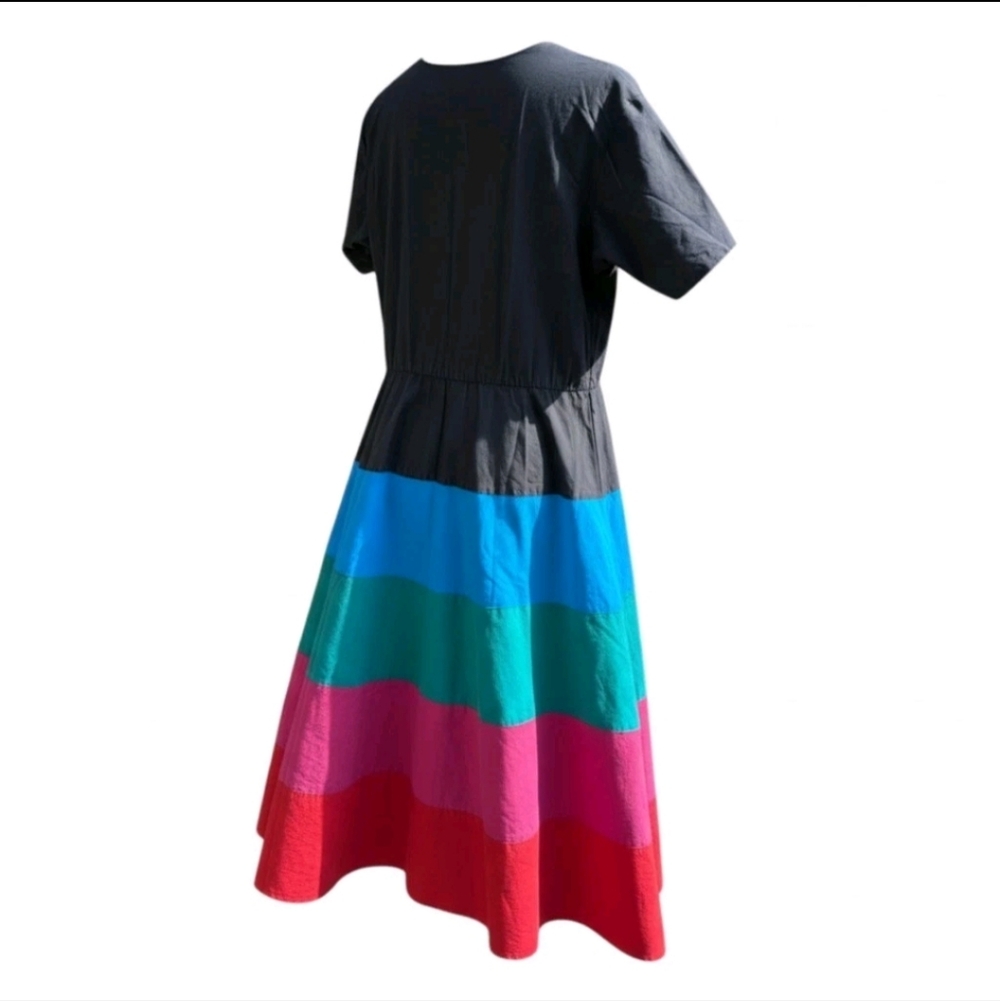 Vintage 80s Colorblock Midi Dress Cotton Rainbow Button Up USA Size Small Alicia - Picture 6 of 9